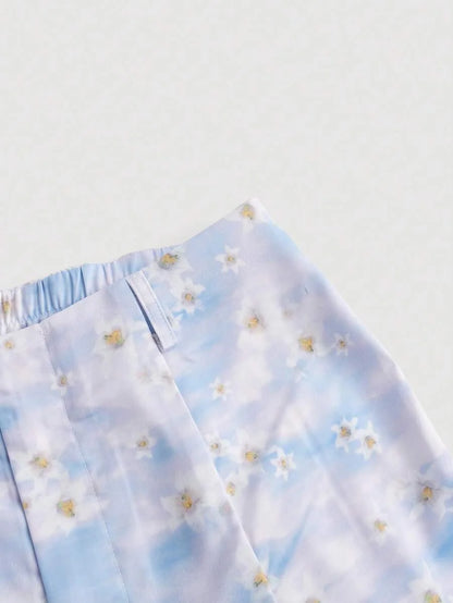 Summer Floral Printed Flare Pants For Women