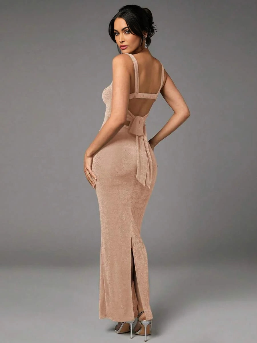 Summer Green Love Collar Vest Suspender Dress Sexy Backless Elastic Pleated Long Dress