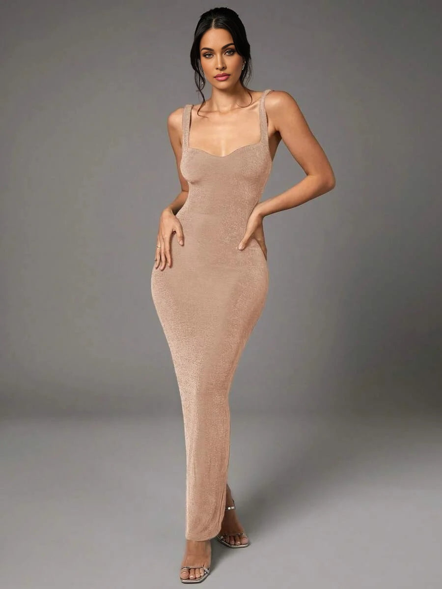 Summer Green Love Collar Vest Suspender Dress Sexy Backless Elastic Pleated Long Dress