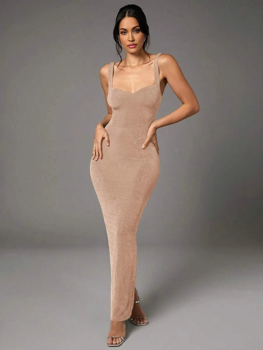 Summer Green Love Collar Vest Suspender Dress Sexy Backless Elastic Pleated Long Dress