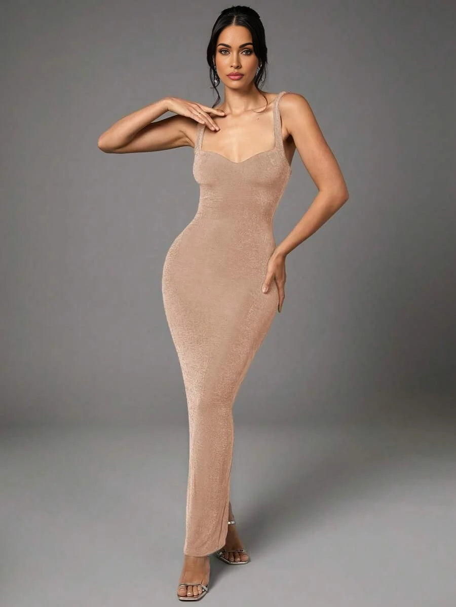 Summer Green Love Collar Vest Suspender Dress Sexy Backless Elastic Pleated Long Dress