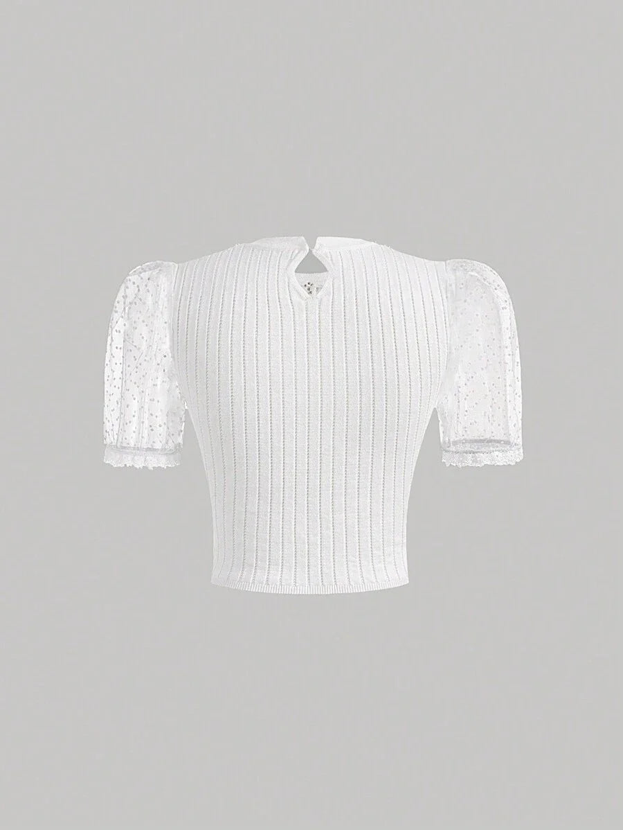Summer Polka Dot Mesh Slim Short Sleeve Women Knitwear