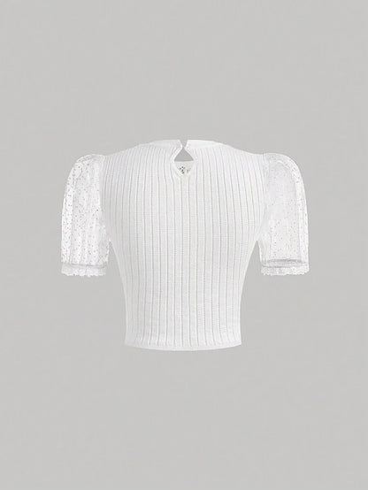 Summer Polka Dot Mesh Slim Short Sleeve Women Knitwear
