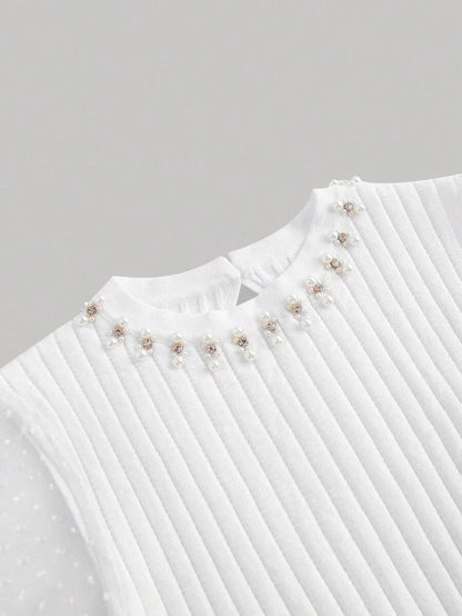 Summer Polka Dot Mesh Slim Short Sleeve Women Knitwear