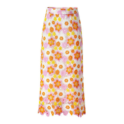 Sun - Kissed Bloom Lace Midi Skirt - XXS