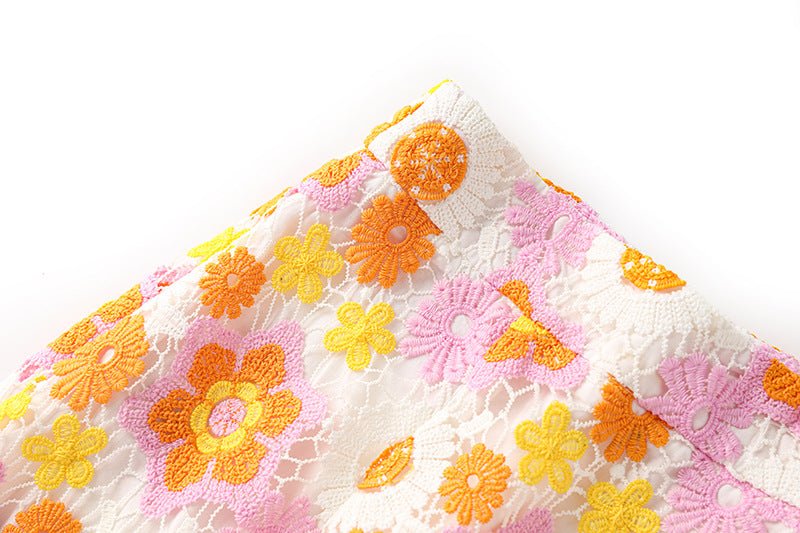 Sun - Kissed Bloom Lace Midi Skirt - XXS