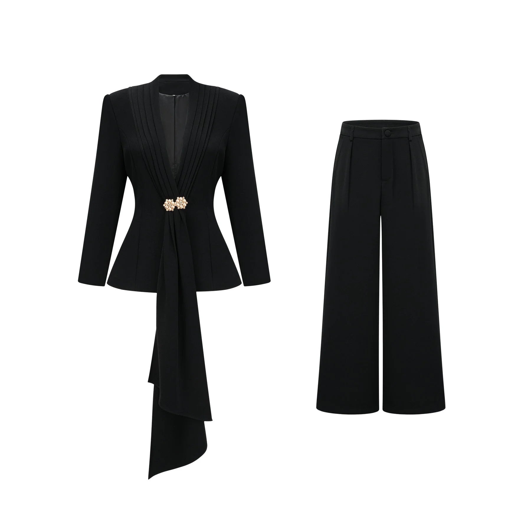 Suzanne black pleated jacket  trousers matching set
