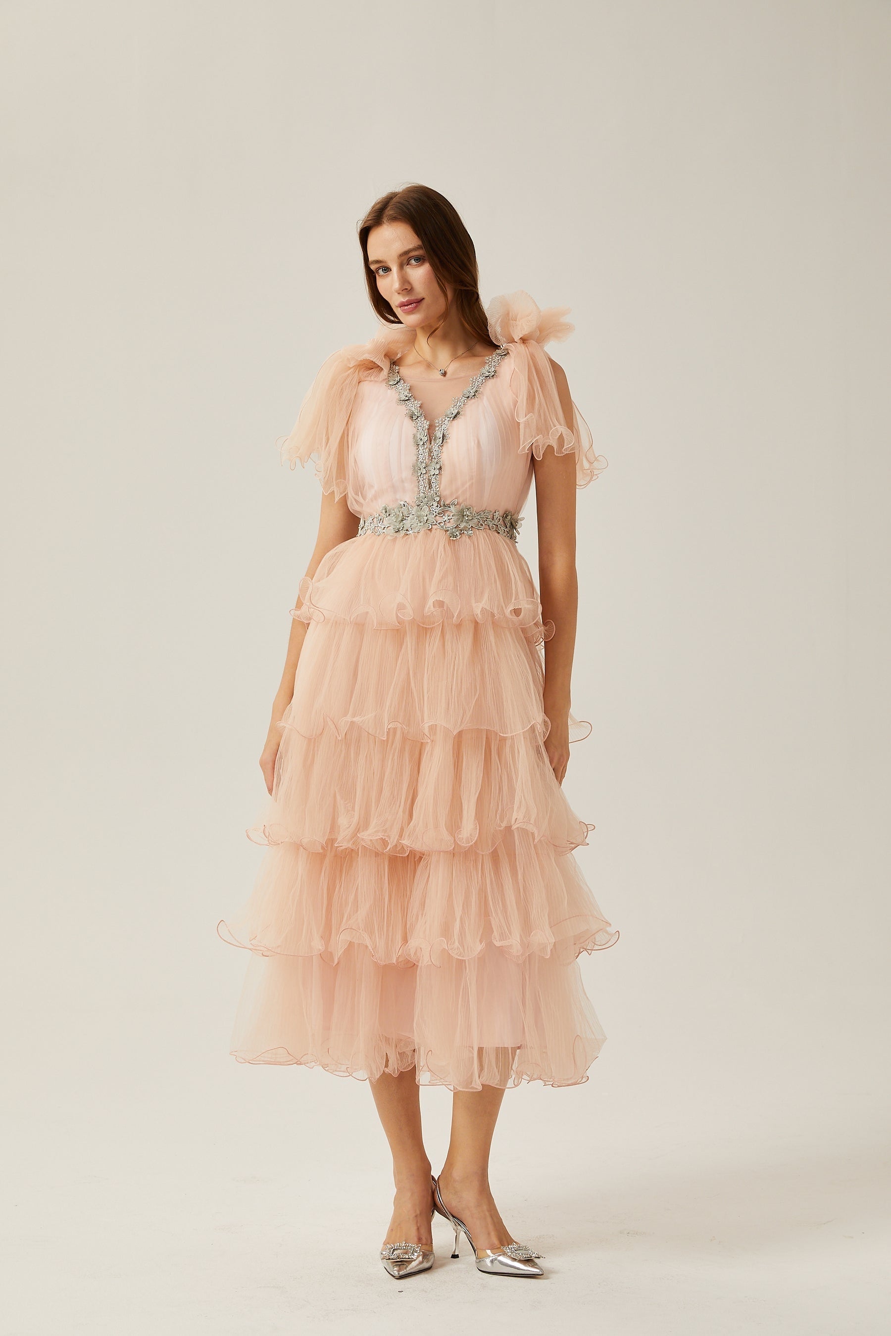 Suzette crystalembellished tiered midi dress