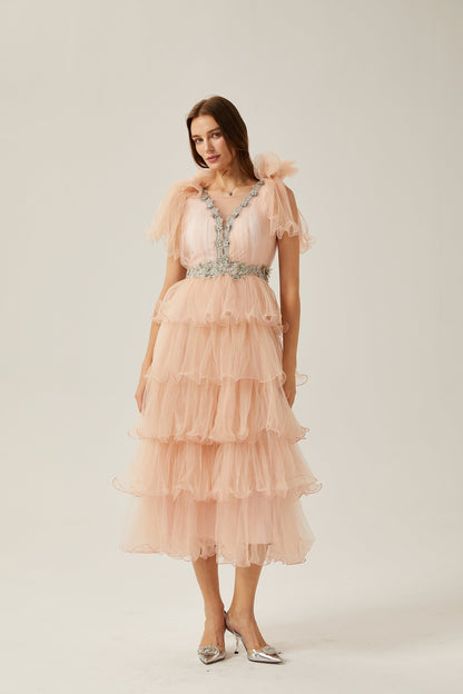 Suzette crystalembellished tiered midi dress