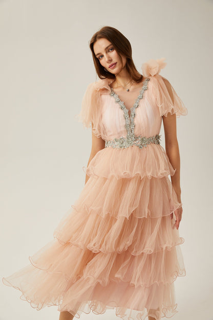 Suzette crystalembellished tiered midi dress