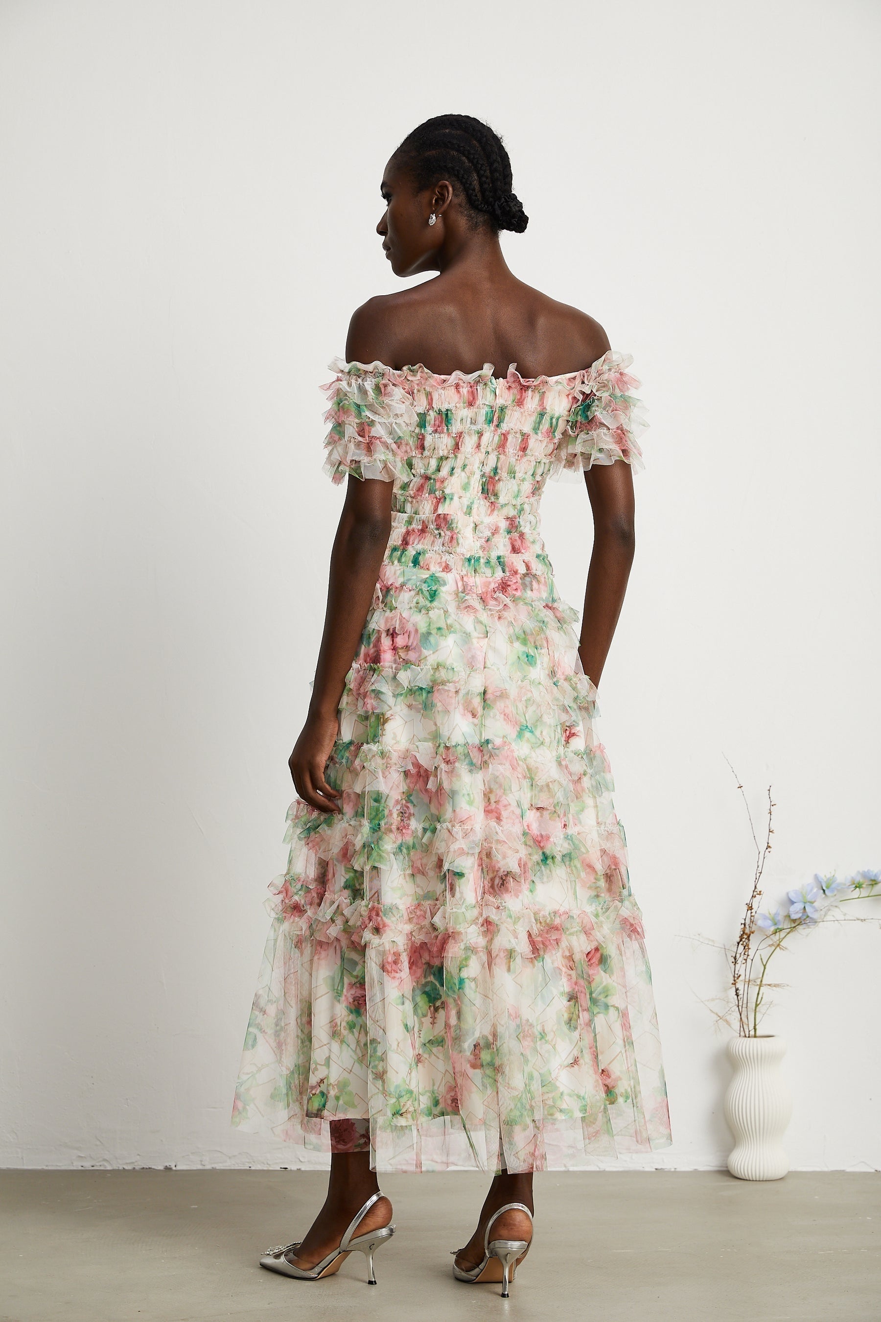 Suzette floralprint tiered midi dress