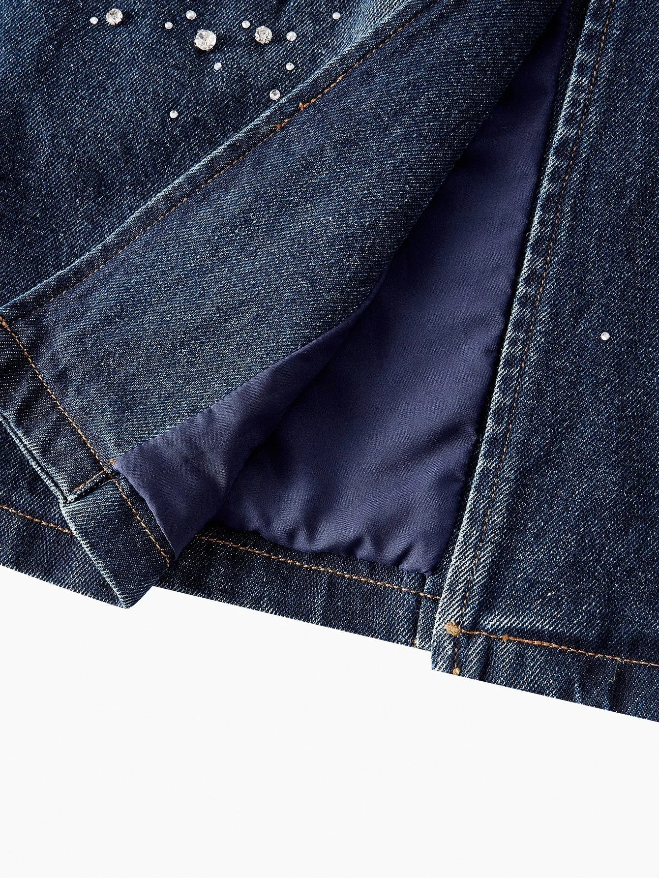 SWSmiley x MOTF PREMIUM LAPEL COLLAR RHINESTONE DETAIL WASHED DENIM COAT