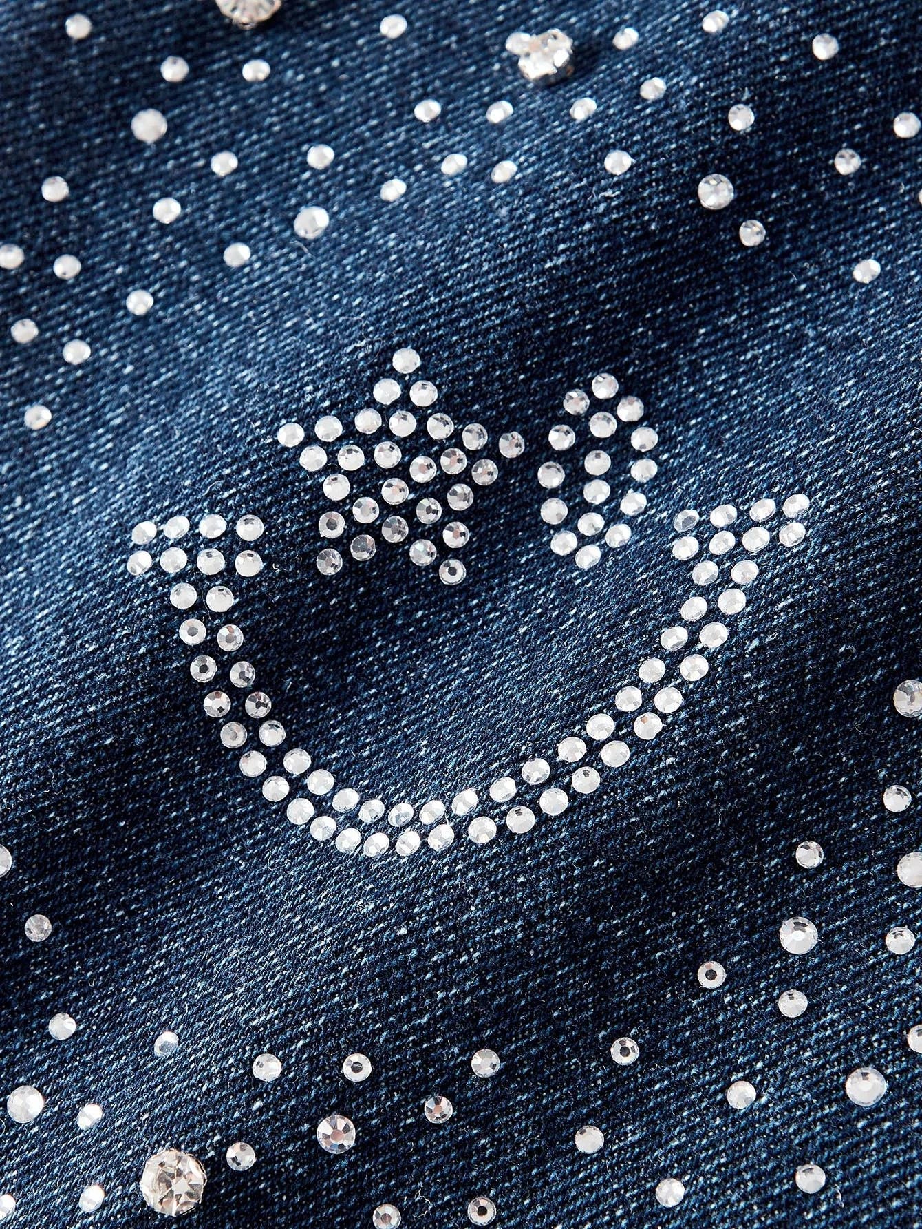 SWSmiley x MOTF PREMIUM LAPEL COLLAR RHINESTONE DETAIL WASHED DENIM COAT
