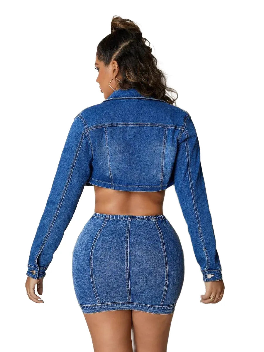 SXY Casual Versatile Stretchy Fitted Cropped Heart amp Letter Embroidered Distressed MidBlue Woven