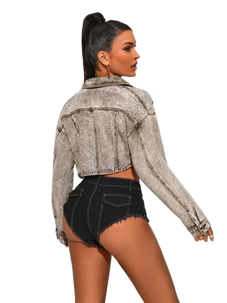 SXY WomenS Long Sleeve Cropped Denim Jacket