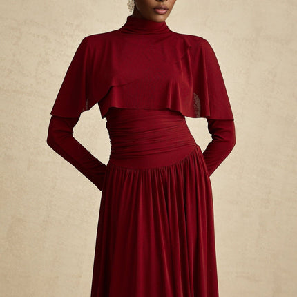 Sydney Red Midi Dress with Flap Design and Ruched Detailing