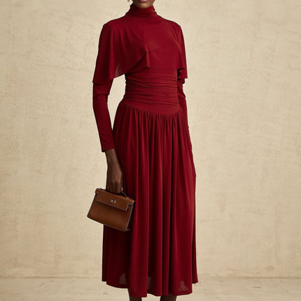 Sydney Red Midi Dress with Flap Design and Ruched Detailing