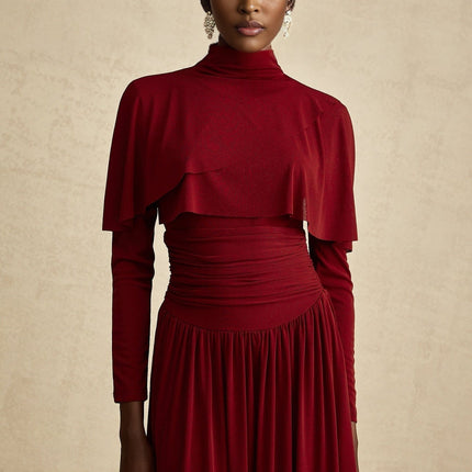 Sydney Red Midi Dress with Flap Design and Ruched Detailing