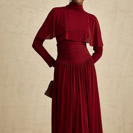 Sydney Red Midi Dress with Flap Design and Ruched Detailing
