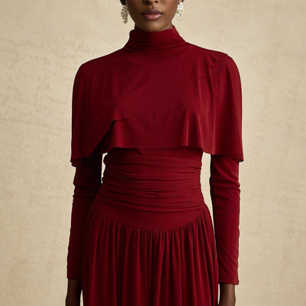 Sydney Red Flap Design Ruched Detailing Midi Dress