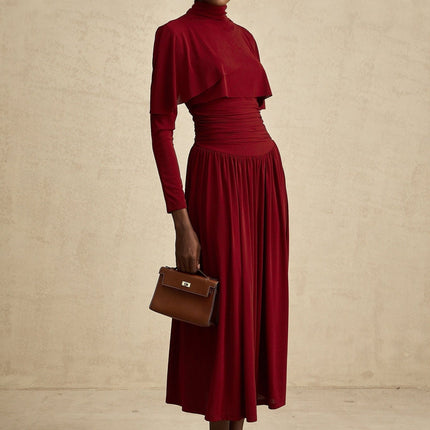 Sydney Red Midi Dress with Flap Design and Ruched Detailing