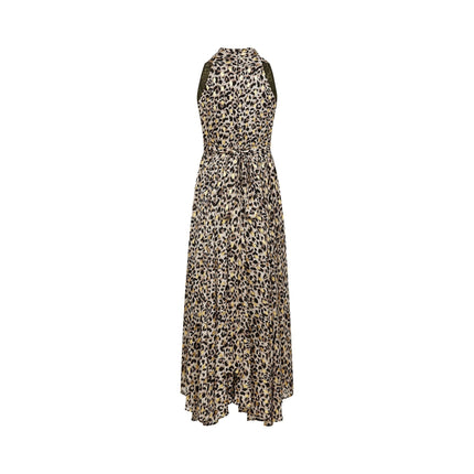 Sydney Yellow Black Leopard Print Midi Dress V-neckline Sleeveless A-line Flounce Hem Rear Zip Fastening Terylene