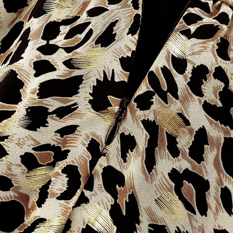 Sydney Yellow Leopard Print Midi Dress in A-line silhouette with V-neckline and cinched waist