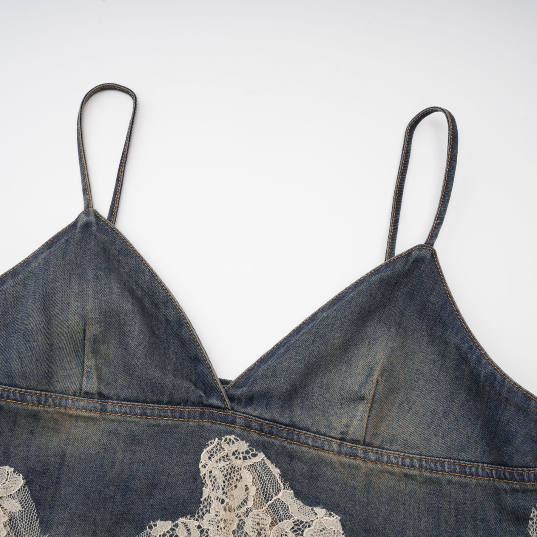 Sylvie lacedetail denim top  shorts matching set