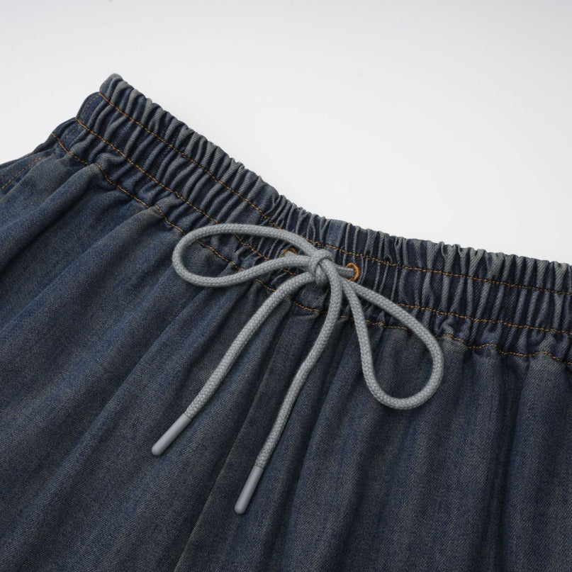 Sylvie lacedetail denim top  shorts matching set