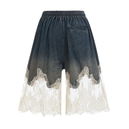 Sylvie lacedetail denim top  shorts matching set