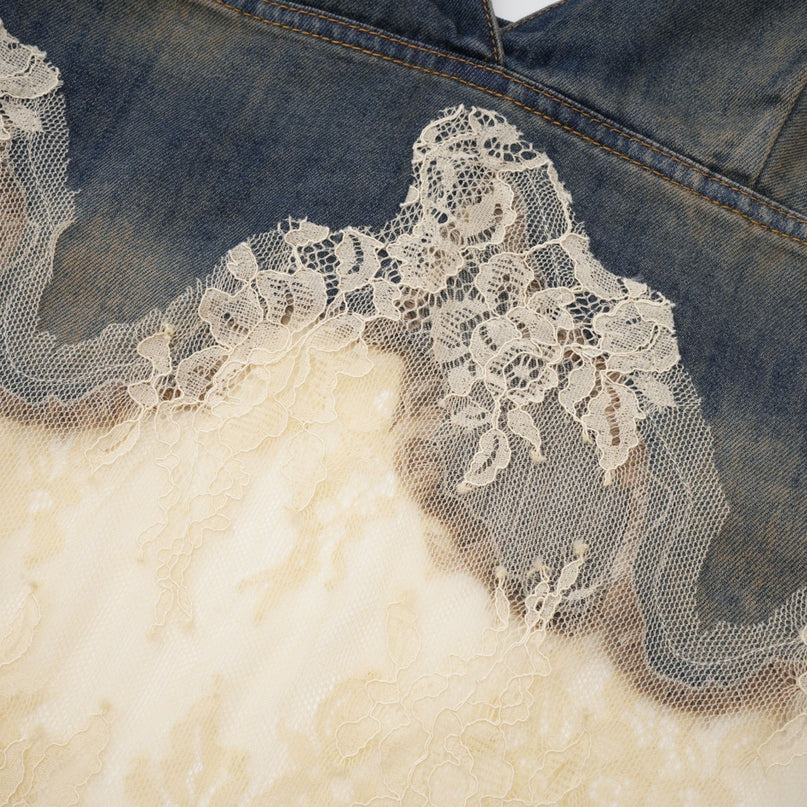 Sylvie lacedetail denim top  shorts matching set