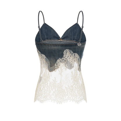 Sylvie lacedetail denim top  shorts matching set