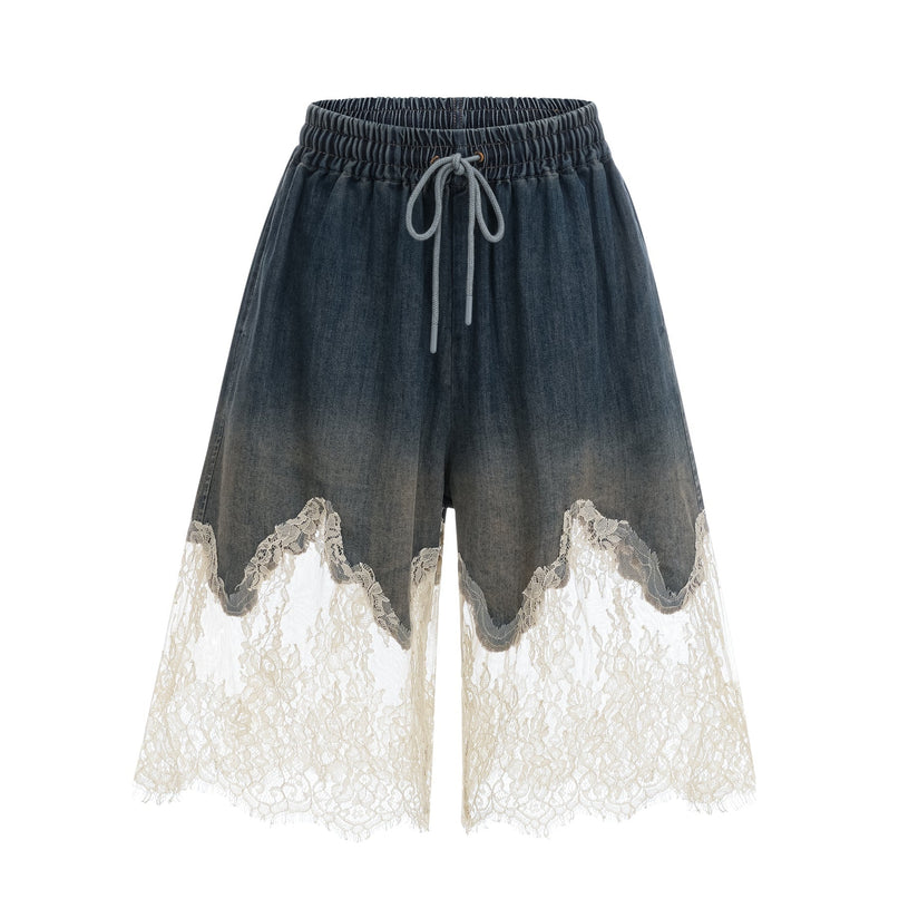 Sylvie lacedetail denim top  shorts matching set