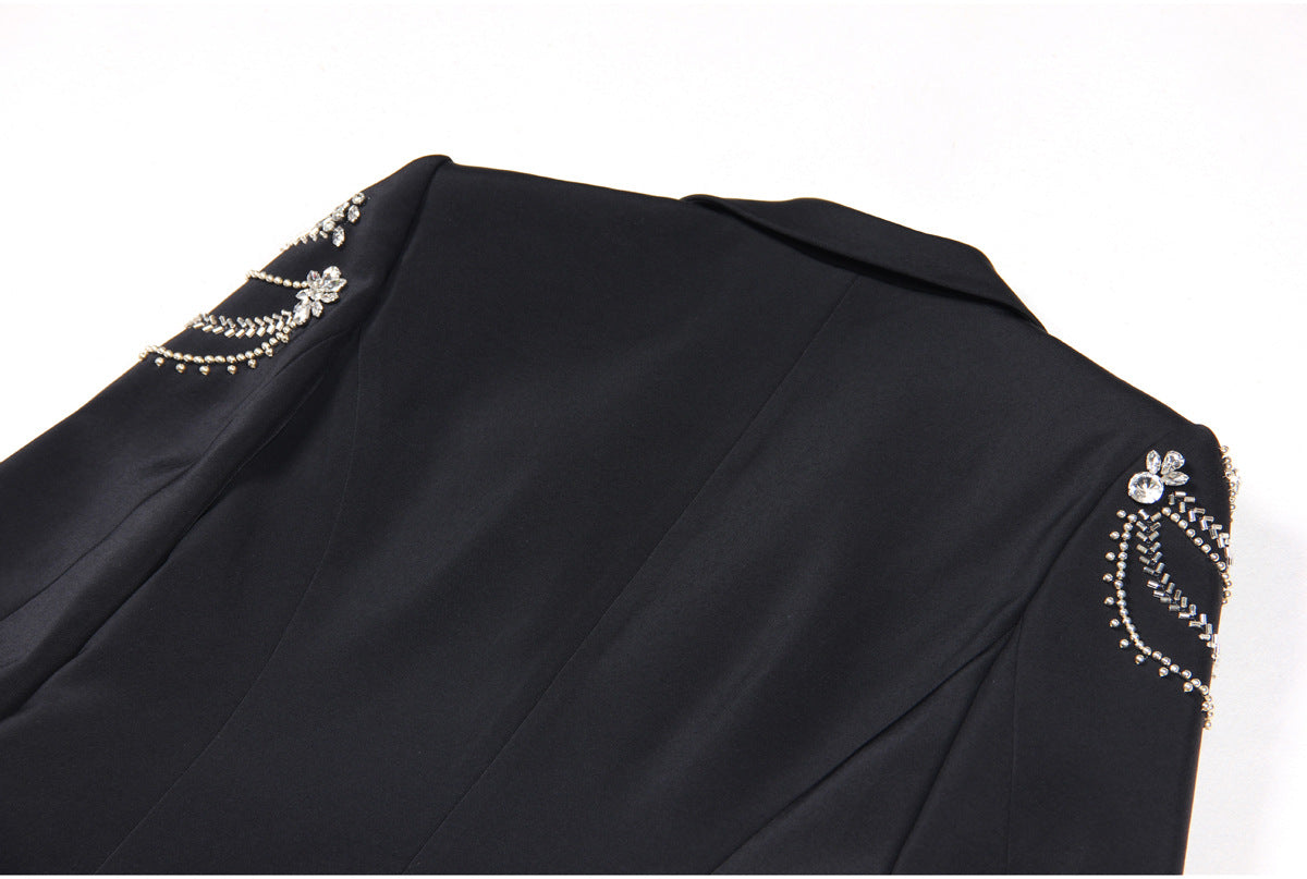 Tailored Black Blazer with Crystal Embellishments and Silver Accents