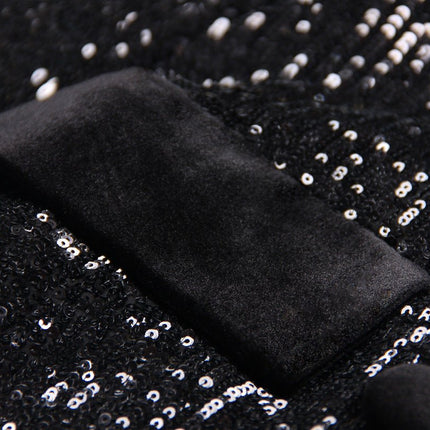 Tailored Black Sequin Double-Breasted Blazer with Velvet Lapels