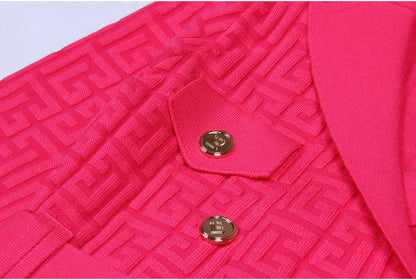 Tailored Midi - Length Knit with Embellished Buttons - Pink
