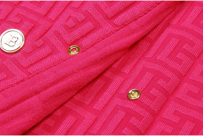 Tailored Midi - Length Knit with Embellished Buttons - Pink