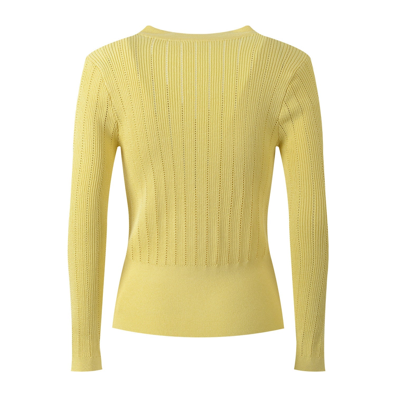 Tailored V - Neck Ribbed Knit Top - Yellow