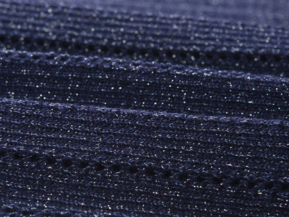 Tailored V - Neck Ribbed Knit Top - Blue