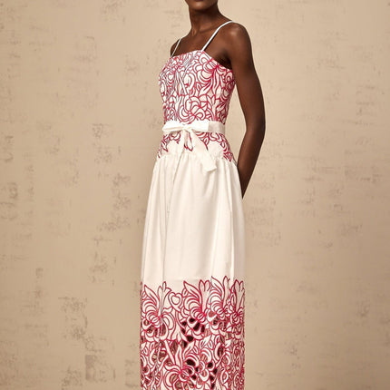 Taliyah Pink Embroidered Cut-Out Midi Dress
