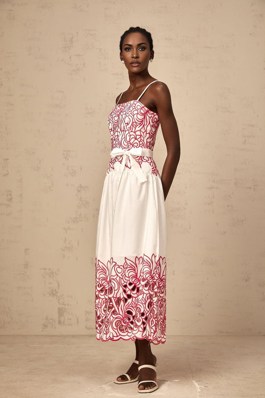Taliyah Pink Embroidered Cut-Out Midi Dress