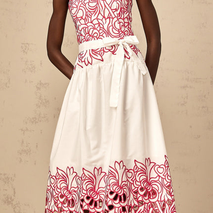 Taliyah Pink Floral Embroidered Cut-Out Midi Dress