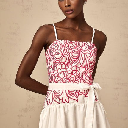 Taliyah Pink Floral Embroidered Cut-Out Midi Dress