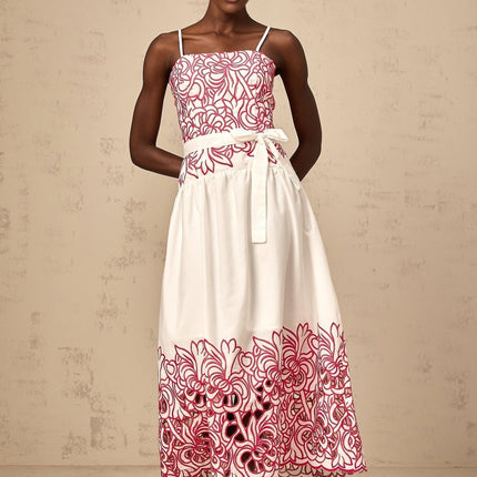 Taliyah Pink Floral Embroidered Cut-Out Midi Dress