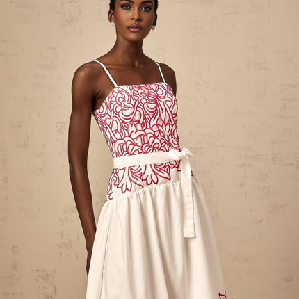 Taliyah Pink Floral Embroidered Cut Out Midi Dress