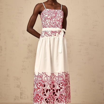 Taliyah Pink Floral Embroidered Cut-Out Midi Dress