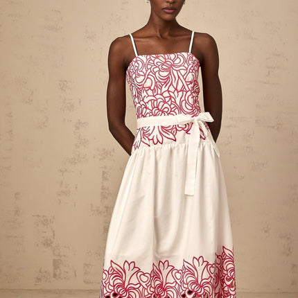Taliyah Pink Floral Embroidered Midi Dress