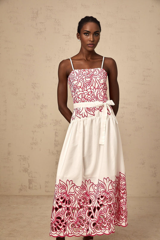 Taliyah Pink Floral Embroidered Midi Dress