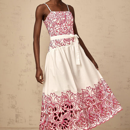 Taliyah Pink Floral Embroidered Cut-Out Midi Dress