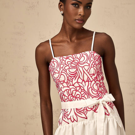 Taliyah Pink Floral Embroidered Midi Dress